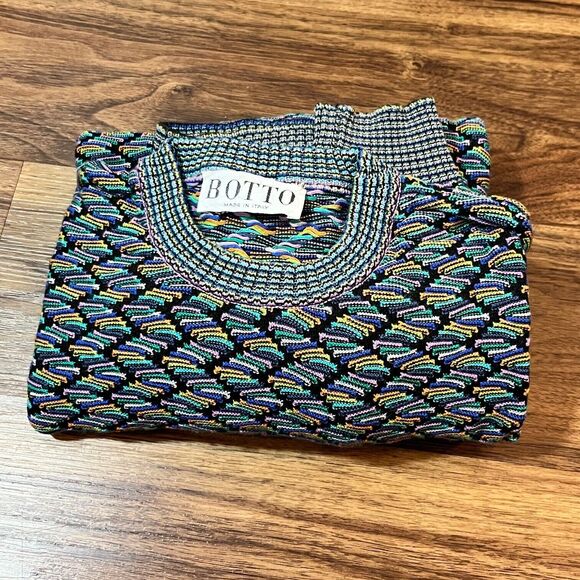 VTG Botto Made In Italy Sweater Mens XL 54 Multicolor Crewneck Cotton Blend Y2K - Picture 6 of 7